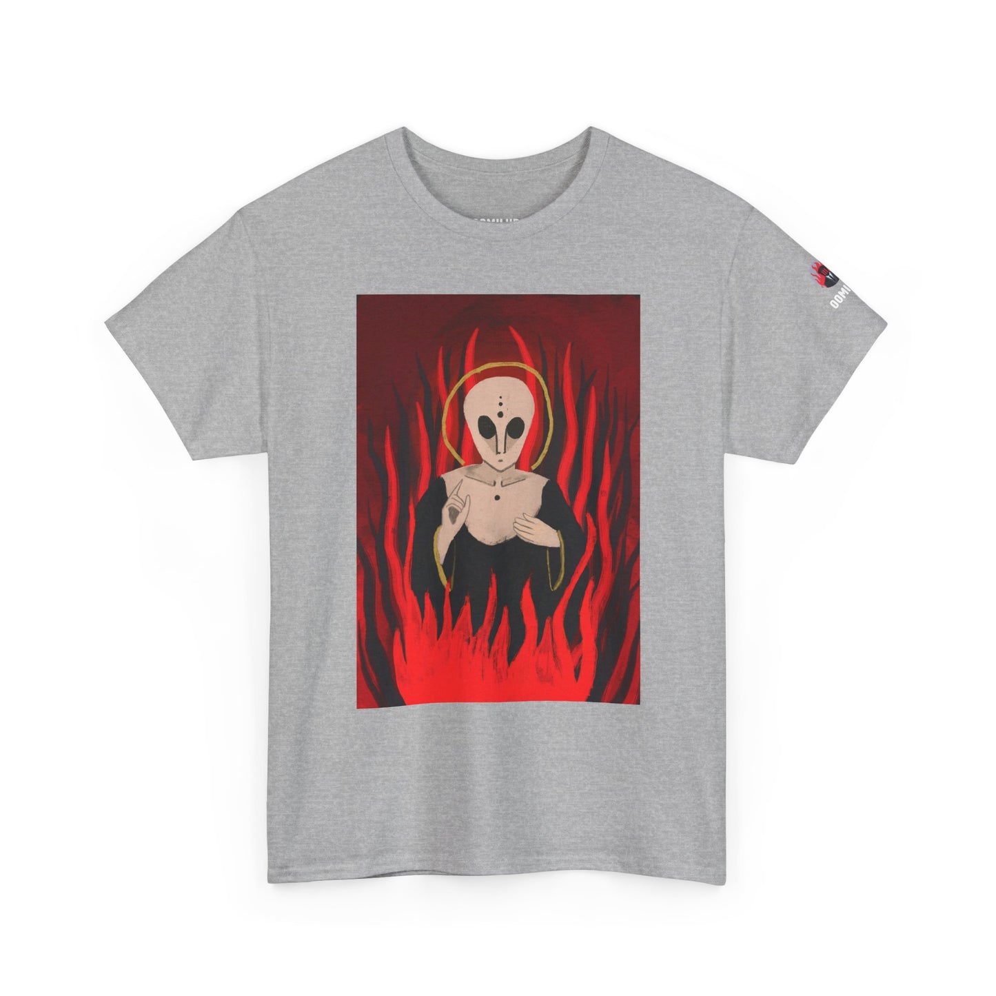 El Reino Perdido T‑Shirt — Spooky Alien Graphic Tee with Flames
