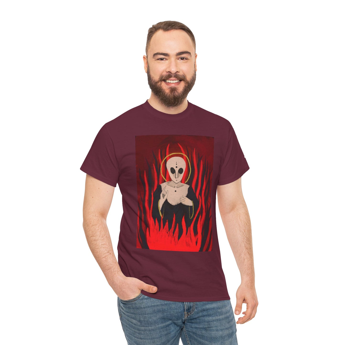 El Reino Perdido T‑Shirt — Spooky Alien Graphic Tee with Flames