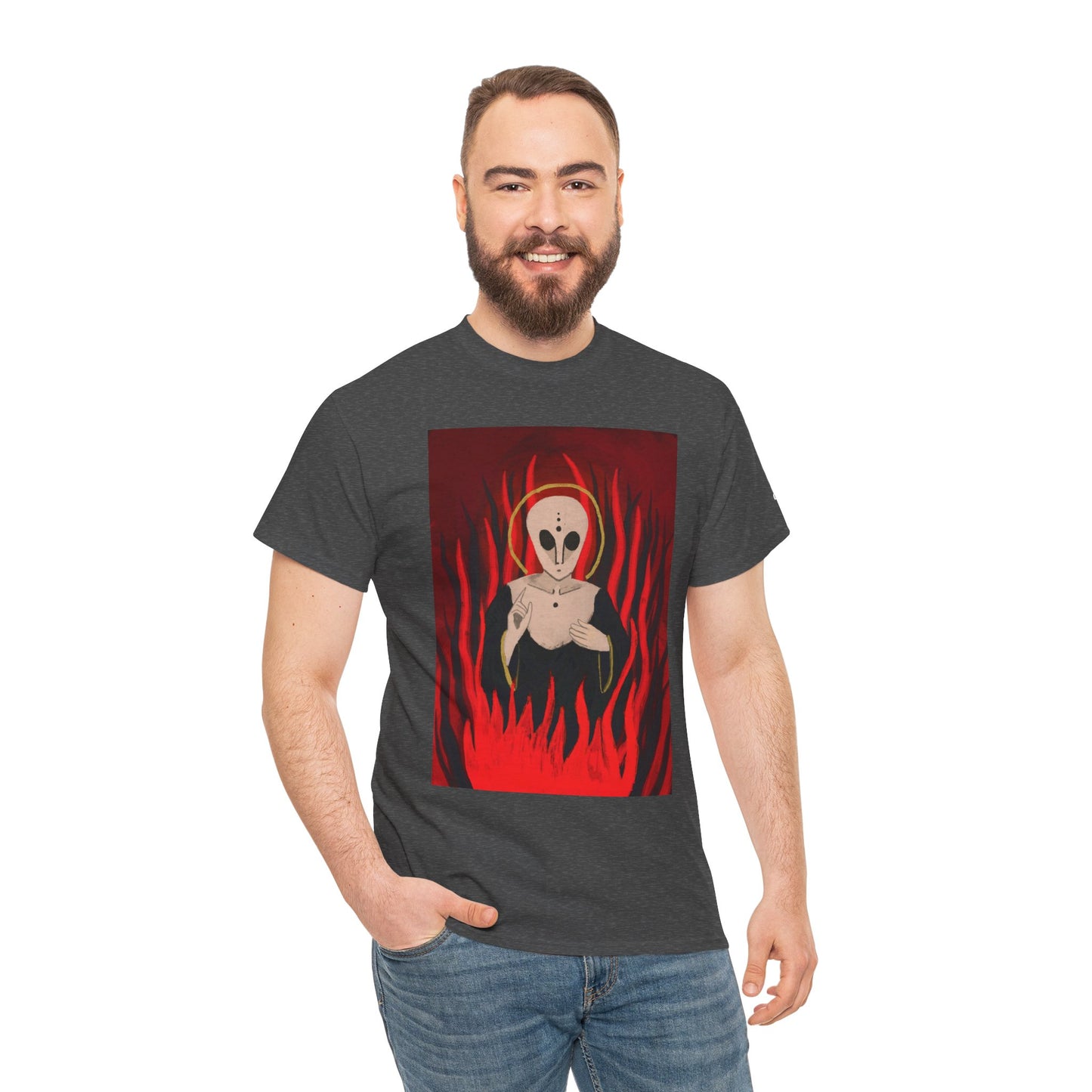 El Reino Perdido T‑Shirt — Spooky Alien Graphic Tee with Flames