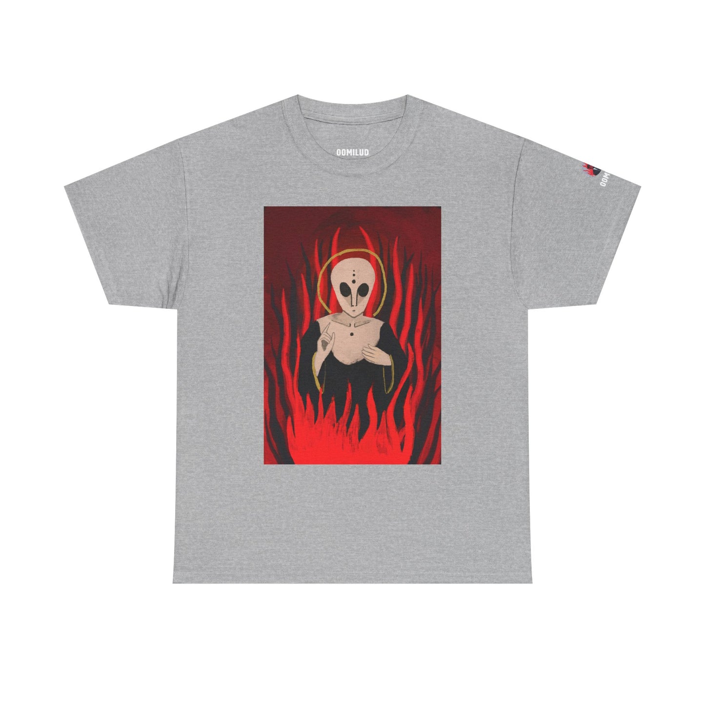 El Reino Perdido T‑Shirt — Spooky Alien Graphic Tee with Flames