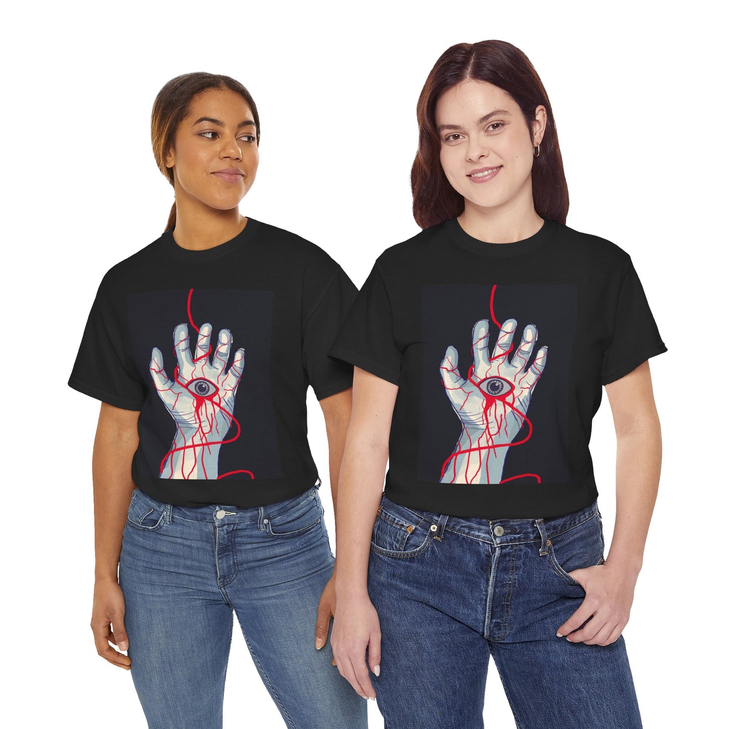 Graphic Tee — Surreal Bleeding Hand with Eye Design