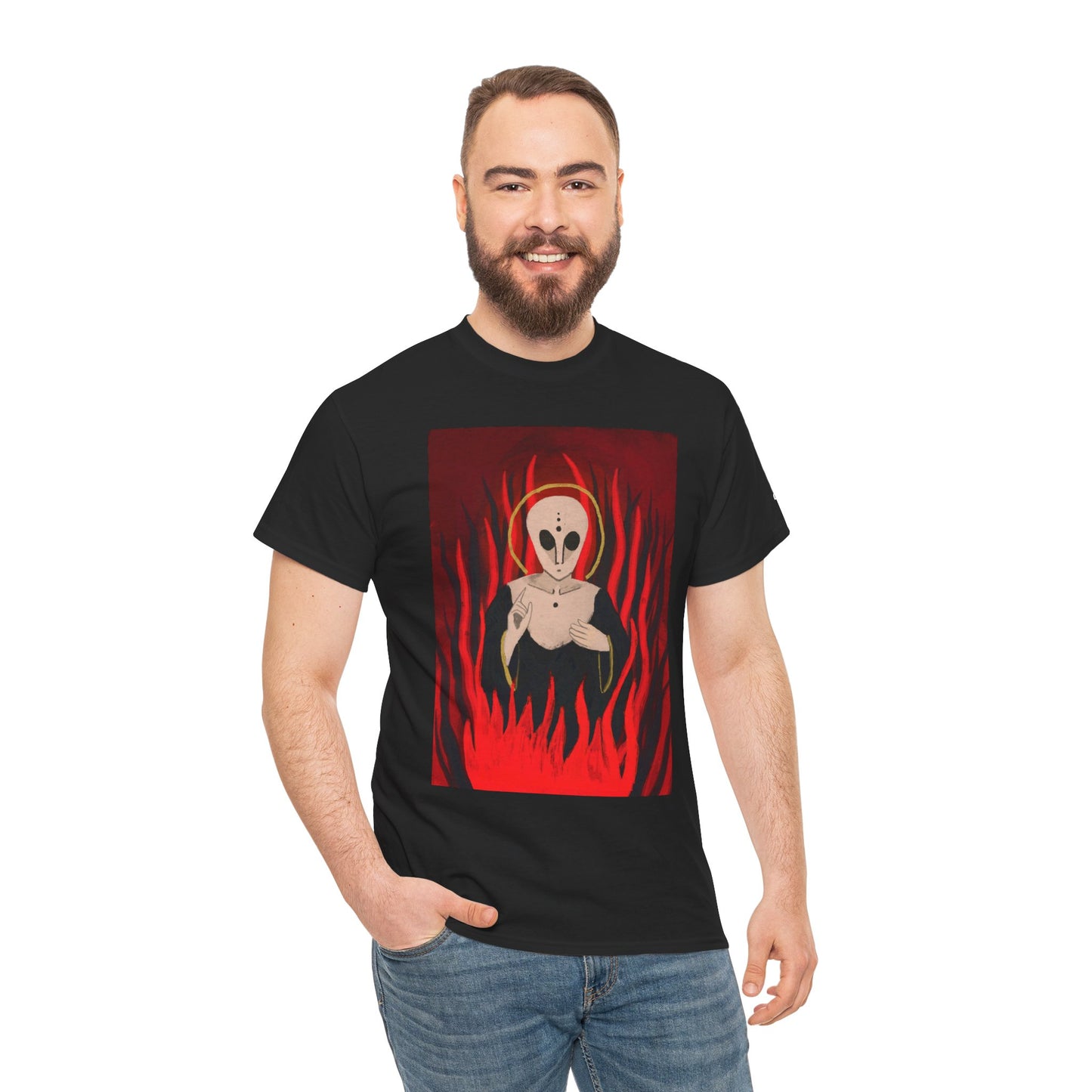 El Reino Perdido T‑Shirt — Spooky Alien Graphic Tee with Flames